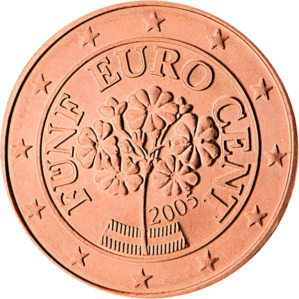 Austrian 5 Euro Cent 2002 obverse — Austria, 5 Euro Cent