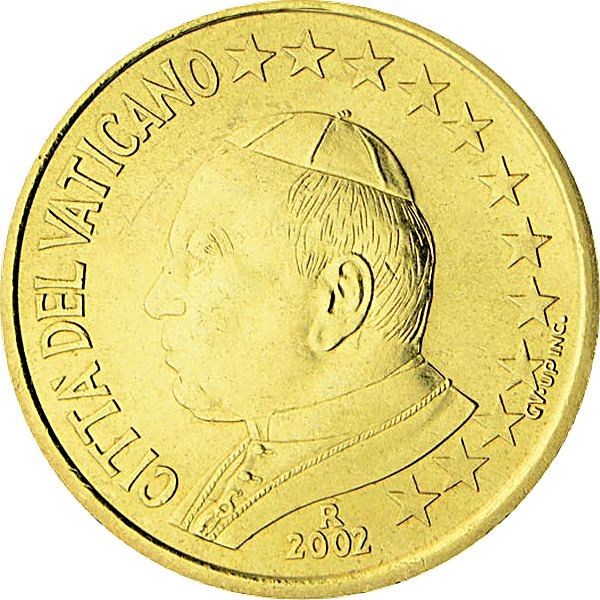 Vatican 50 Euro Cent 2002 obverse — Vatican City, 50 Euro Cent