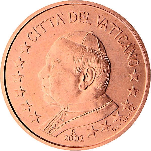 Vatican 5 Euro Cent 2002 obverse — Vatican City, 5 Euro Cent