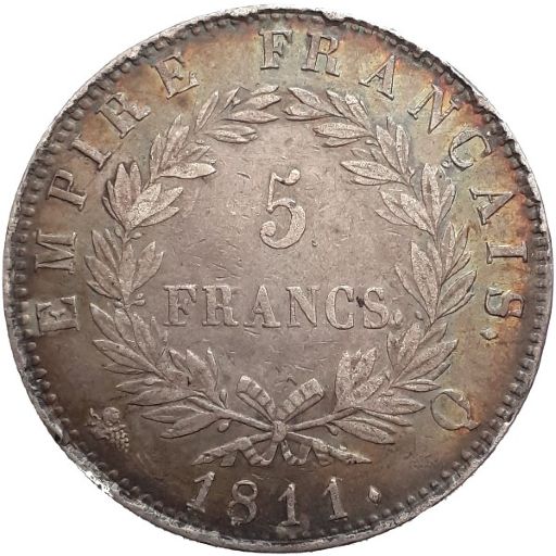 French Empire 5 Francs Napoleon Emperor 1811 reverse — France