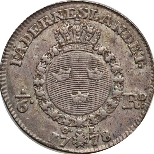 Swedish 1/6 Riksdaler - Gustav III 1778 reverse — Sweden