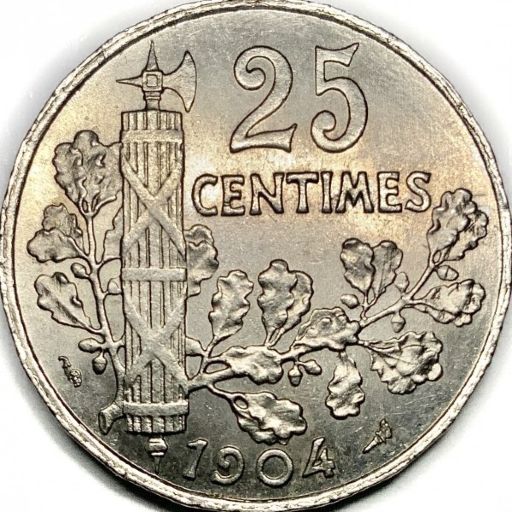 French Third Republic 25 Centimes (Patey type) 1904 reverse — France