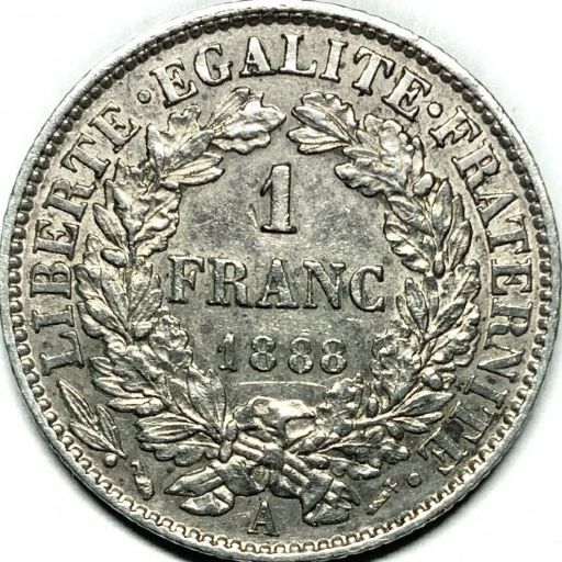 French Third Republic Ceres 1 Franc 1888 reverse — France