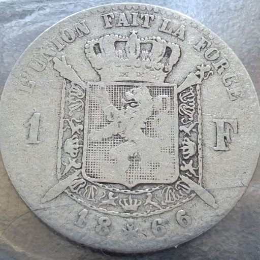 Belgian 1 Franc - Leopold II 1866 reverse — Belgium